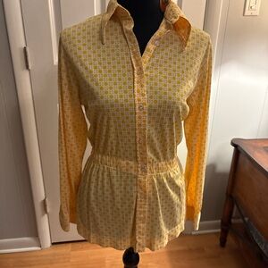 Chic Yellow Patterned Button Down Shirt